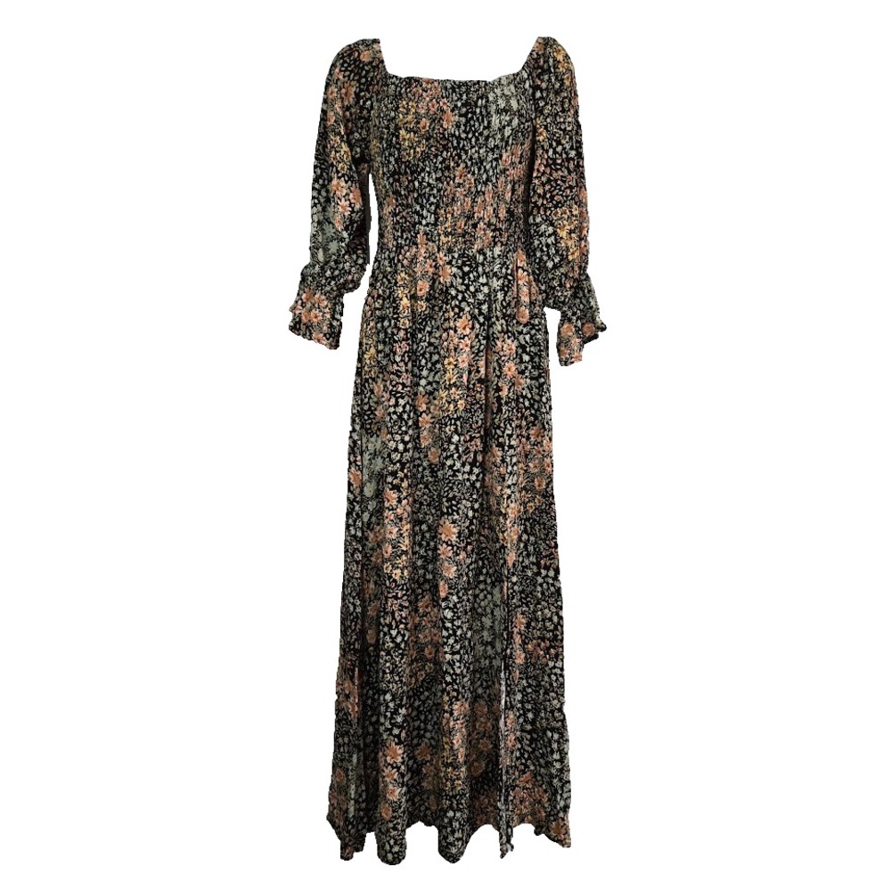 Vici Black Floral Maxi Dress with Peach and Cream Accents